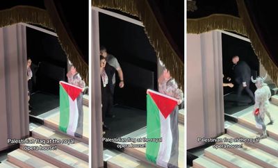 Cast member displays Palestinian flag at end of Royal Opera House performance