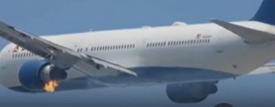 Terrifying moment Boeing passenger plane catches fire after take off with flames erupting from the engine