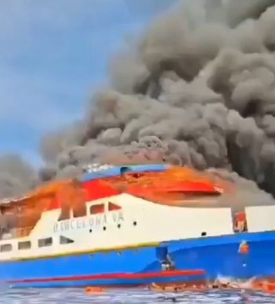 At least five dead as ferry packed with 280 passengers bursts into flames off Indonesia