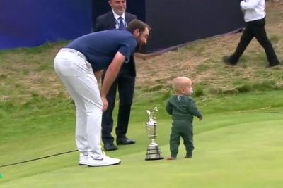 Scottie Scheffler’s young son steals limelight as he joins father to celebrate The Open win