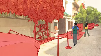 In a Delhi neighbourhood, the pedestrian zone wears chains