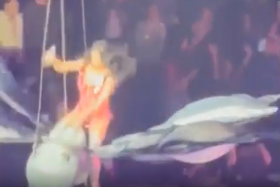 Katy Perry nearly falls as prop malfunctions mid-air over crowd