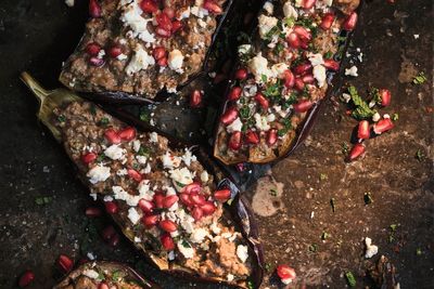Stuffed aubergines with pomegranate, walnuts and feta: A bold Persian-inspired dish
