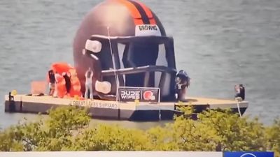 Browns' Elaborate New Helmet Reveal Goes Awry As Videographer Falls Into Lake Erie