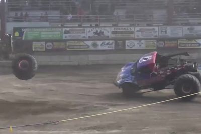 Huge tire flies off monster truck mid-show as shocked spectators watch on