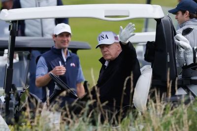 Hundreds protest Trump’s visit to Scotland as US president hits the golf course under heavy security