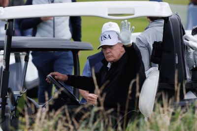 Donald Trump goes golfing as protesters speak out against his visit to Scotland