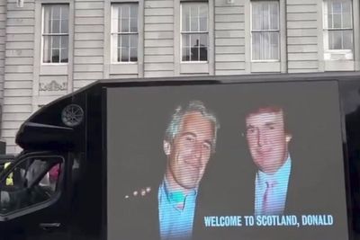 Van showing Trump and Epstein picture driven round Aberdeen as US president visits Scotland