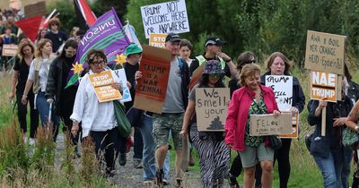 Protesters march against Donald Trump near Aberdeenshire golf course
