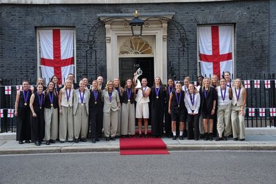 England arrive at Downing Street to celebrate European Championship glory