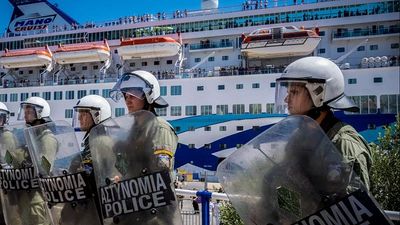 Pro-Palestine group in Greece protests arrival of Israeli cruise ship on Crete island
