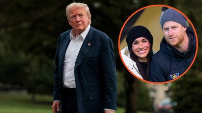 ‘I don’t know if I can say that’: Donald Trump elicits eye rolls as he can’t help but make a sly dig at Harry and Meghan