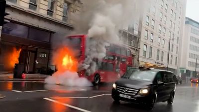 Dramatic footage shows double-decker bus on fire in central London