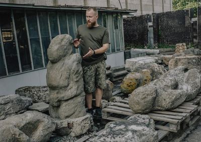 ‘Ukraine doesn’t forget its cultural landmarks’: the team risking their lives to rescue statues from the frontline