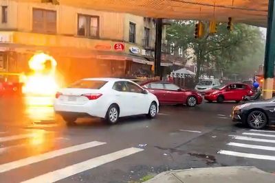 Moment manhole explodes in middle of Brooklyn neighbourhood
