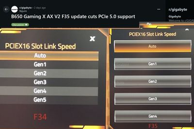 Gigabyte quietly disables Gen5 PCIe 5.0 GPU support on B650 motherboards in F35 BIOS update — Stay on F34 if you value the unofficial PCIe 5.0 support