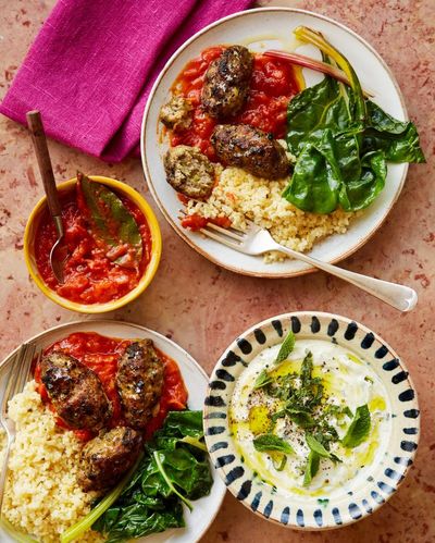 Thomasina Miers’ recipes for lamb koftas with buttery tomato sauce and cacik