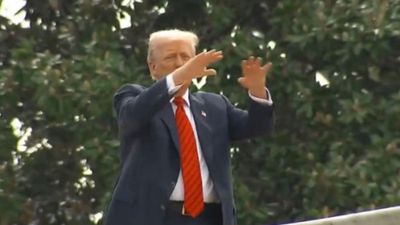 ‘Tell him to jump’: Donald Trump goes full Grandpa Delusional as he stomps across the White House roof and flaps his arms