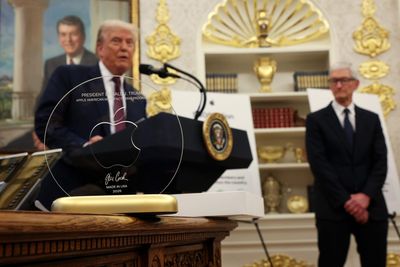 Apple CEO Tim Cook’s $100 billion commitment to U.S. manufacturing came with a gift for Trump: a glass 'Made in USA' plaque mounted on 24-karat gold