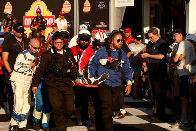 Winner Connor Zilisch leaves on a stretcher in scary Victory Lane fall