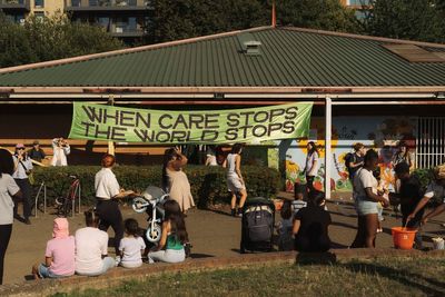 Parents occupy community centre with buggy blockade in protest over cost of childcare