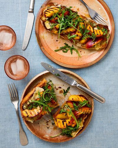 Georgina Hayden’s recipe for grilled peach, gorgonzola and thyme tartine