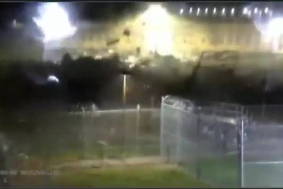 Moment prison roof ripped off in powerful storm
