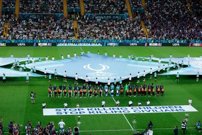 ‘Stop Killing Children’ banner displayed by Uefa ahead of PSG vs Spurs in Super Cup