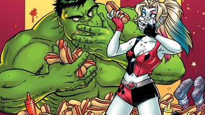 Harley Quinn has a hot dog eating "showdown" with the Hulk, Laura Kinney Wolverine meets Nightwing, legendary writer Grant Morrison returns to the Caped Crusader, and more in DC and Marvel's Batman/Deadpool crossover
