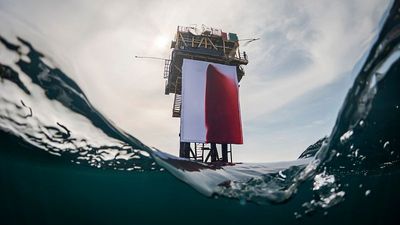 Greenpeace activists deploy huge Anish Kapoor artwork 'BUTCHERED' on North Sea gas platform