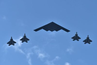 B-2 Stealth Bomber Roars Over Trump-Putin Stage In Alaska — Russian President Gazes Skyward At Nuclear-Capable Jet That Hit Iranian Sites In June