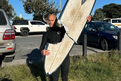 Shark tears huge bite-sized chunk out of surfer’s board in terrifying close encounter