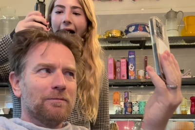 Ewan McGregor channels Trainspotting character as he braves the shave for cancer charity