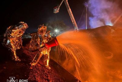 Ukrainian firefighters battle huge fire at Odesa energy site after drone strike
