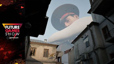 Try to escape from under the watchful gaze of a colossal policeman in Militsioner