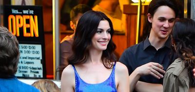 Echoing the first The Devil Wears Prada Film, Anne Hathaway revisits cerulean blue, but this time she looks effortlessly stylish