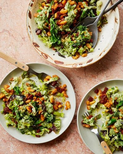 Rukmini Iyer’s quick and easy recipe for crispy butter bean, chorizo and cos salad