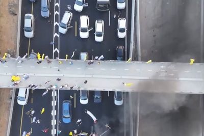Aerial footage shows scale of disruption as Israeli hostage families hold nationwide day of protest