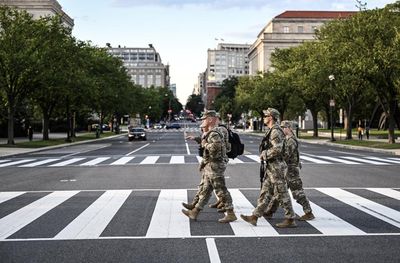 National guard troops deployed in DC rake leaves and clear homeless camps