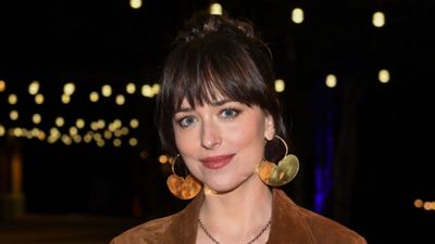 Dakota Johnson’s toffee suede jacket is the perfect hue for transitioning into the cooler months