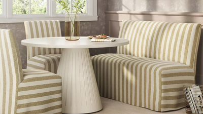 Looking for beautiful banquette seating that doesn't cost $1000s? This on-sale Target version makes the look work in even the smallest of kitchens