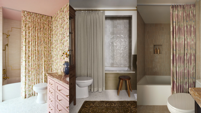 Why aren't we all hanging our shower curtains from the ceiling? I'm convinced this is the cheapest, easiest switch to make your bathroom look more chic