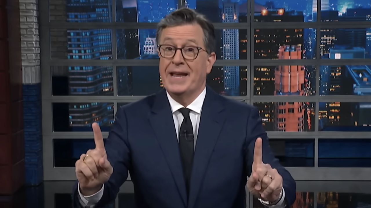 Stephen Colbert on The Late Show set