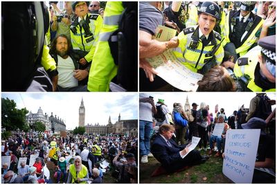 London protests LIVE: At least 425 arrests as police drag away Palestine Action protesters in Parliament Square