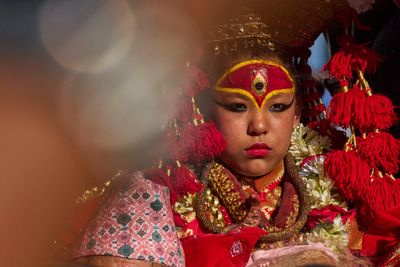 Nepal’s eight-year-old living goddess leaves palace to bless worshipers