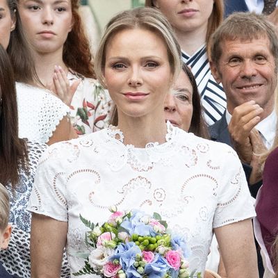 Princess Charlene Swaps Her Barbie Pink Dress for a White Lace Oscar de la Renta Cut-Out Gown for a Picnic With Twins Jacques and Gabriella