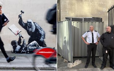New Banksy artwork shows judge beating protester amid Palestine Action protest arrests storm