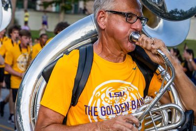Retired accountant is hitting a high note: He's joined Louisiana State University's marching band