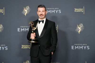 Jimmy Kimmel says he's not defending democracy. But he's standing up for fellow Emmy nominee Colbert