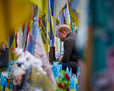 Prince Harry lays wreath to Ukrainian war dead on surprise visit to Kyiv